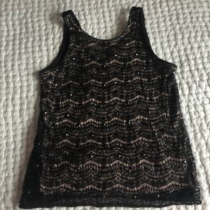 Ann Taylor Black jeweled sleeveless blouse
